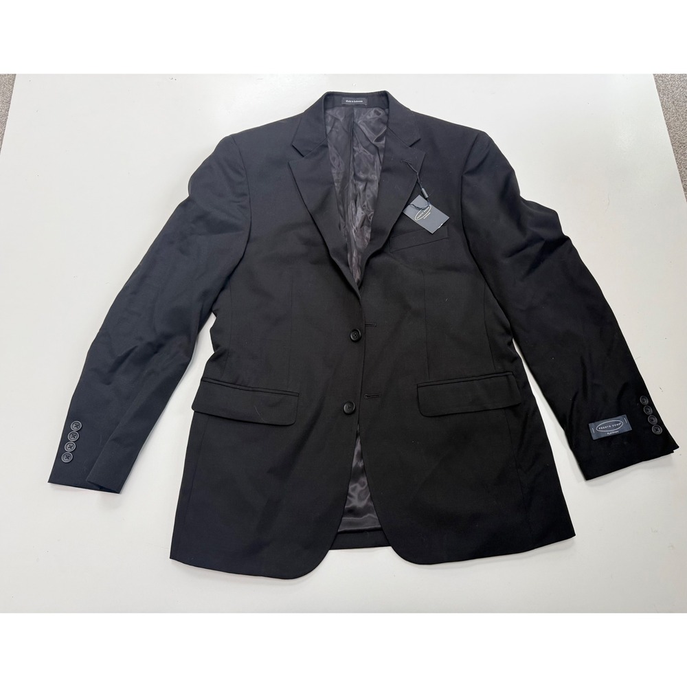 Pronto Uomo Platinum Mens 39R Sport Coat Black 100% Wool 2 Button Blazer NEW